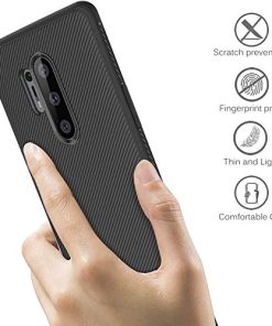 Winble Back Cover for OnePlus 8 Pro Back Cover Case Twill Pattern Oblique Texture Shock Proof Slim Carbon Fiber Silicone Back Cover for OnePlus 8 Pro Black 0 4