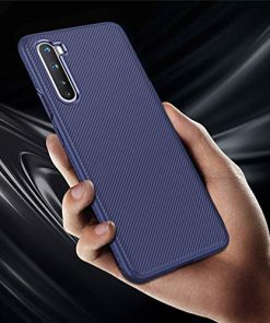 Winble Back Cover for OnePlus Nord 2020 Back Cover Case Twill Pattern Oblique Texture Shock Proof Slim Carbon Fiber Silicone Back Cover for OnePlus Nord Blue 0 2