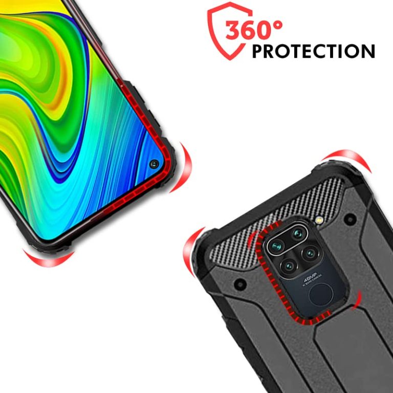 Winble Back Cover for Redmi Note 9 Back Cover Rugged Armor TPU 360 Protection Bumper Hybrid Dual Layer Back Cover Case for Redmi Note 9 Black 0 3