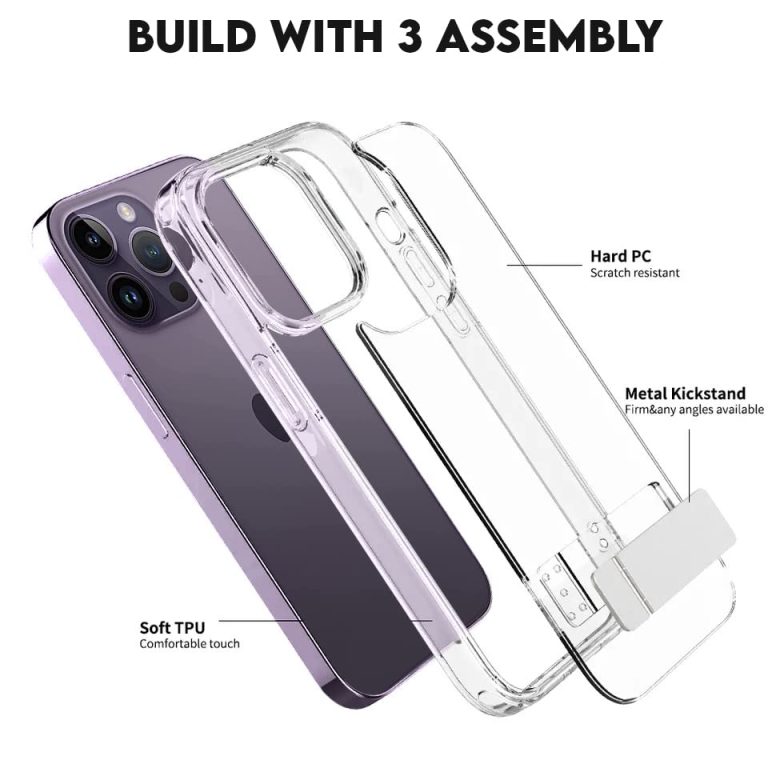 Winble Ultra Hybrid Crystal Clear Hard with Stand Camera Drop Protection Bumper Back Cover Case for iPhone 14 Pro TPU Poly Carbonate Crystal Clear 0 2